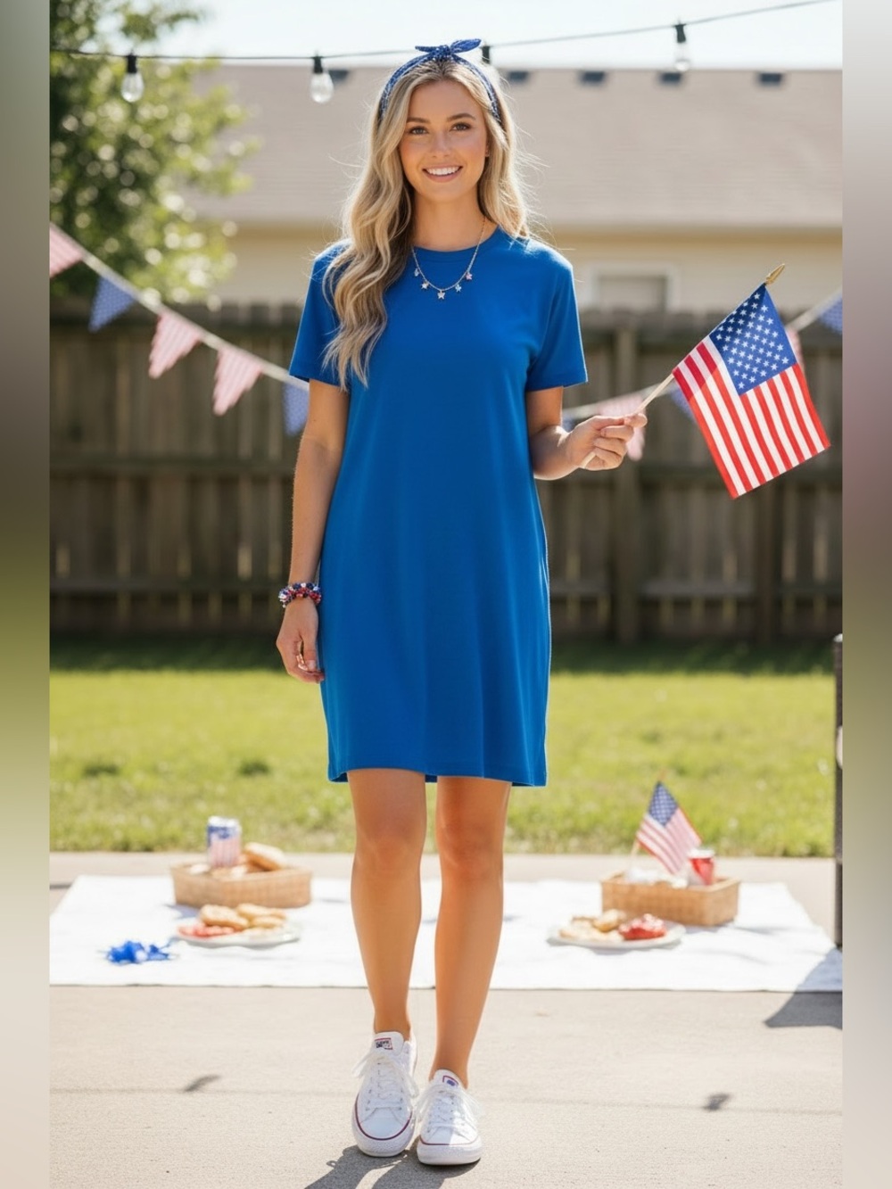 Accent Royal Blue T-Shirt Dress | Size S & L | Oversized Tunic Style